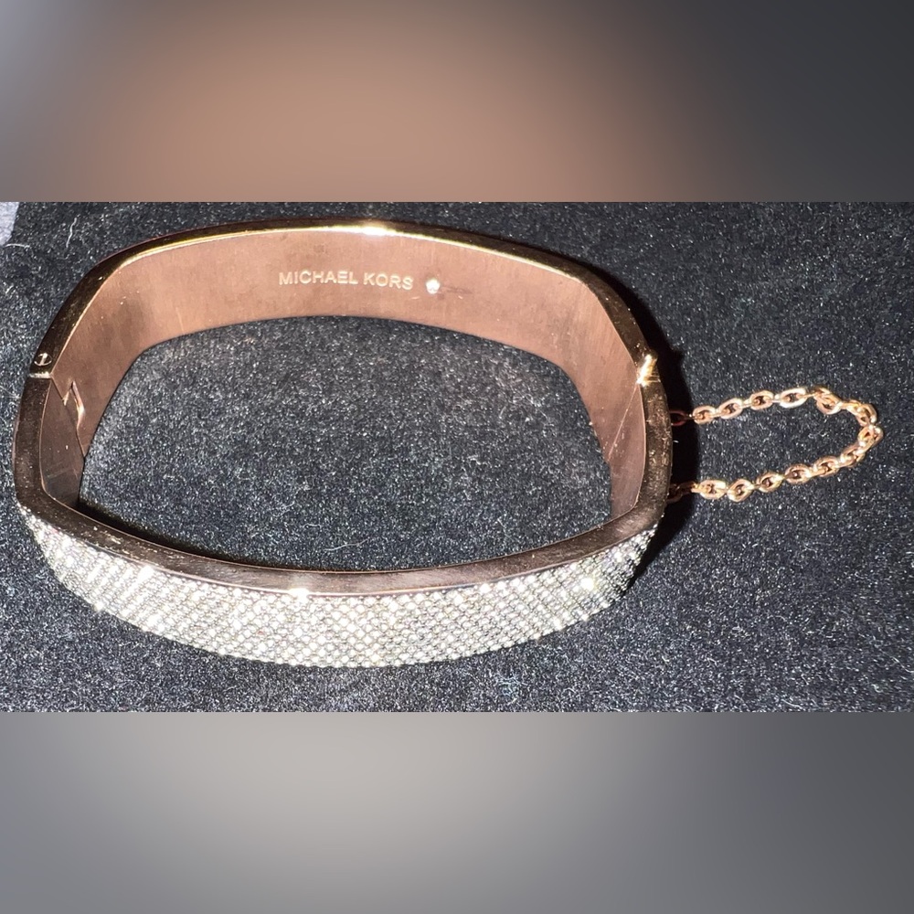Michael Kors rose gold and crystal pave bangle with hinge. Unbranded dust bag!